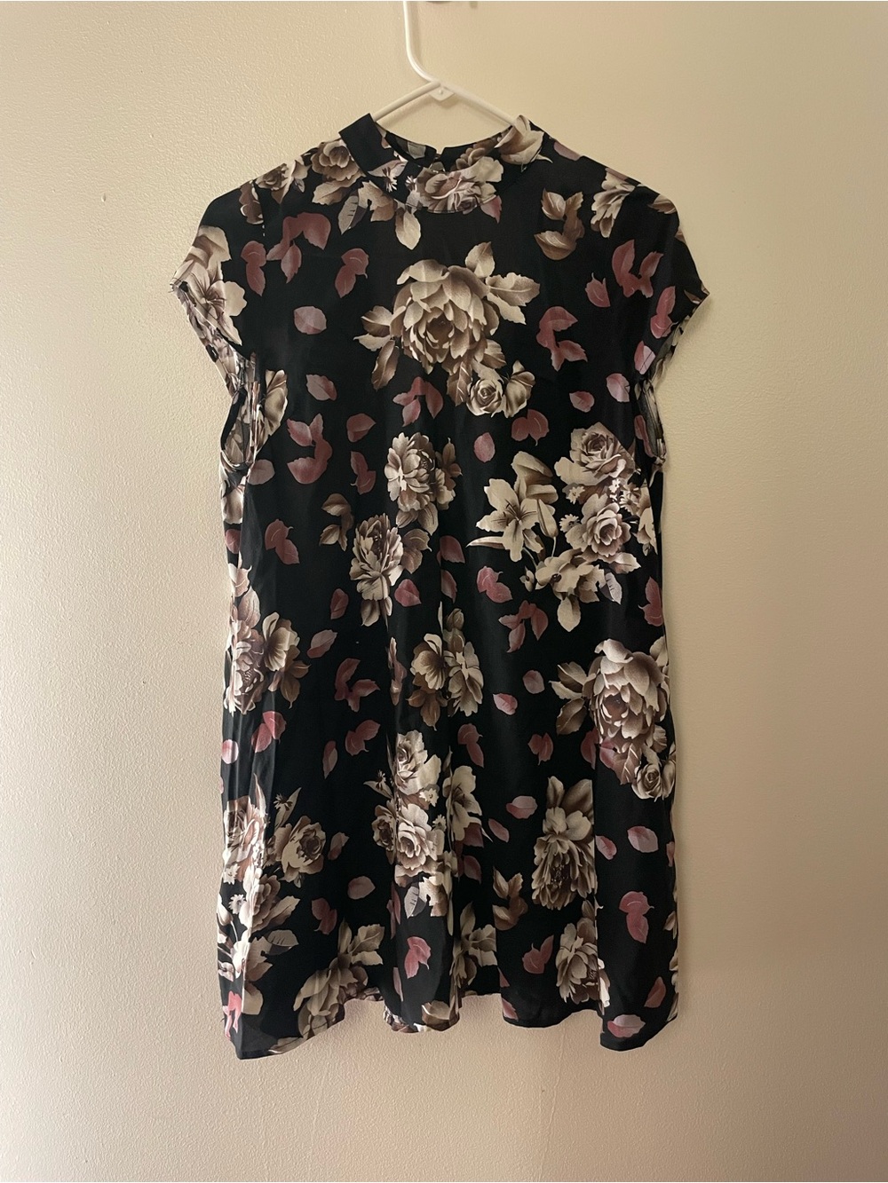 Forever 21 Black Floral Mock Neck Mini Dress with Taupe and Dusty Rose